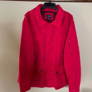 LAND’S END men’s RED windbreaker jacket lightweight /pockets / zip front hood XL